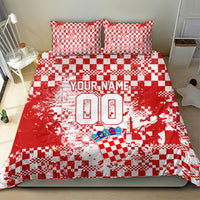 Personalized Croatia Football Wolf Mascot Bedding Set Checkerboard Soccer Pride - Splatter Textures