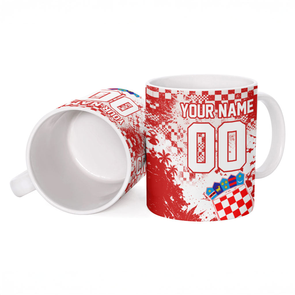 Personalized Croatia Football Wolf Mascot Ceramic Mug Checkerboard Soccer Pride - Splatter Textures