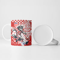 Personalized Croatia Football Wolf Mascot Ceramic Mug Checkerboard Soccer Pride - Splatter Textures