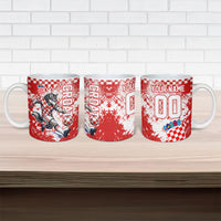 Personalized Croatia Football Wolf Mascot Ceramic Mug Checkerboard Soccer Pride - Splatter Textures