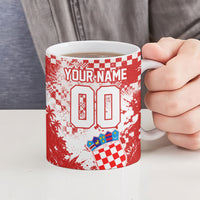 Personalized Croatia Football Wolf Mascot Ceramic Mug Checkerboard Soccer Pride - Splatter Textures