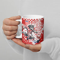 Personalized Croatia Football Wolf Mascot Ceramic Mug Checkerboard Soccer Pride - Splatter Textures