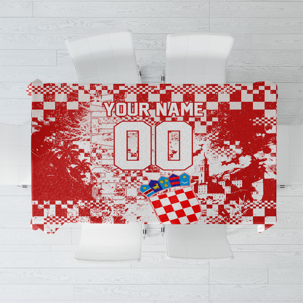 Personalized Croatia Football Wolf Mascot Tablecloth Checkerboard Soccer Pride - Splatter Textures