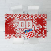 Personalized Croatia Football Wolf Mascot Tablecloth Checkerboard Soccer Pride - Splatter Textures