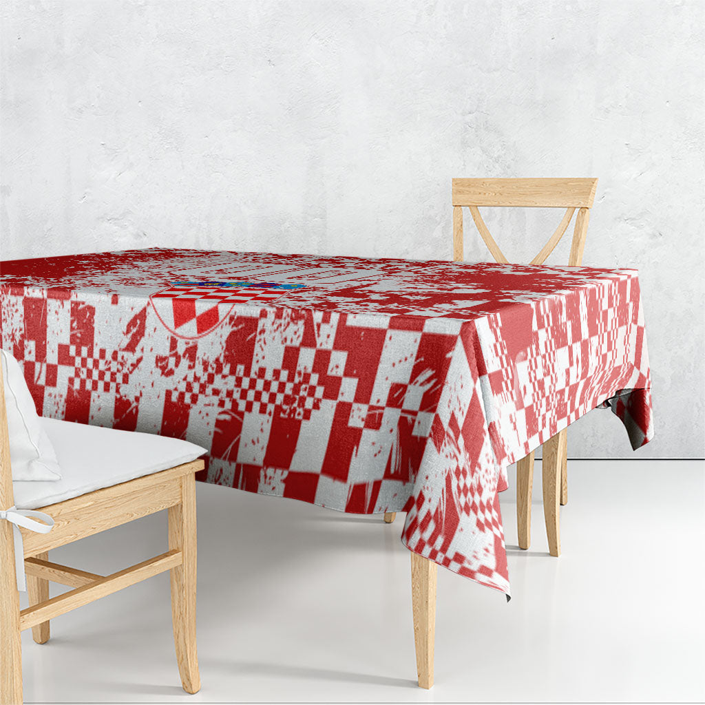 Personalized Croatia Football Wolf Mascot Tablecloth Checkerboard Soccer Pride - Splatter Textures