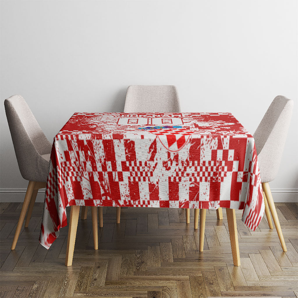 Personalized Croatia Football Wolf Mascot Tablecloth Checkerboard Soccer Pride - Splatter Textures