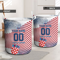 Personalized Croatia Football Eagle Mascot Laundry Basket Checkerboard Pattern - Accent Splatters
