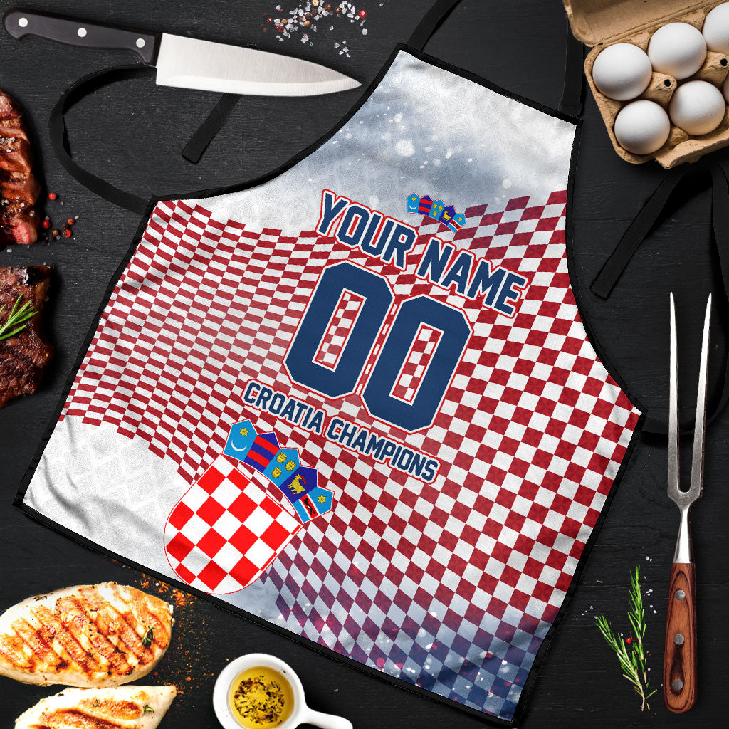 Personalized Croatia Football Eagle Mascot Apron Checkerboard Pattern - Accent Splatters