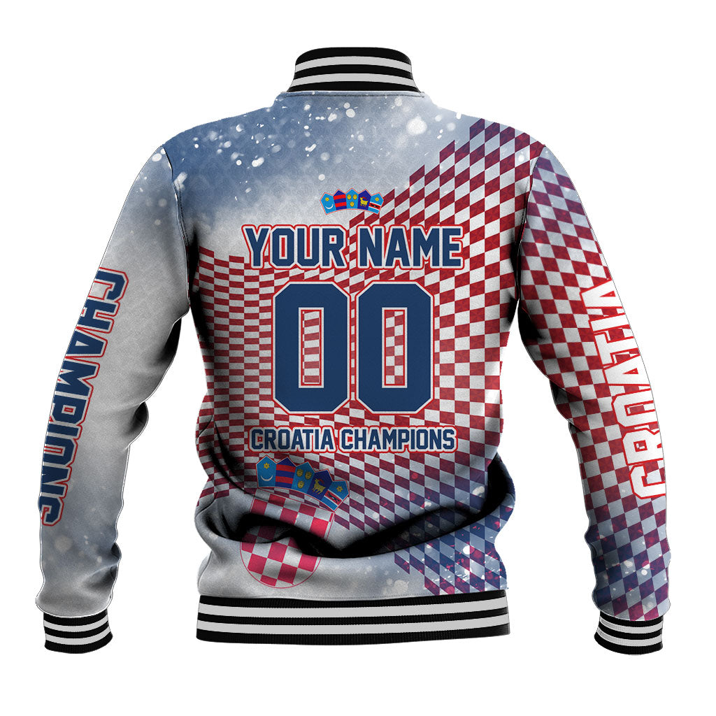 Personalized Croatia Football Eagle Mascot Baseball Jacket Checkerboard Pattern - Accent Splatters