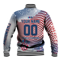 Personalized Croatia Football Eagle Mascot Baseball Jacket Checkerboard Pattern - Accent Splatters