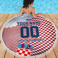 Personalized Croatia Football Eagle Mascot Beach Blanket Checkerboard Pattern - Accent Splatters