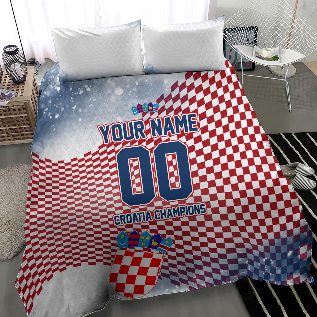 Personalized Croatia Football Eagle Mascot Bedding Set Checkerboard Pattern - Accent Splatters