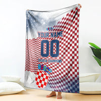 Personalized Croatia Football Eagle Mascot Blanket Checkerboard Pattern - Accent Splatters