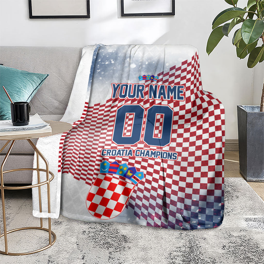 Personalized Croatia Football Eagle Mascot Blanket Checkerboard Pattern - Accent Splatters