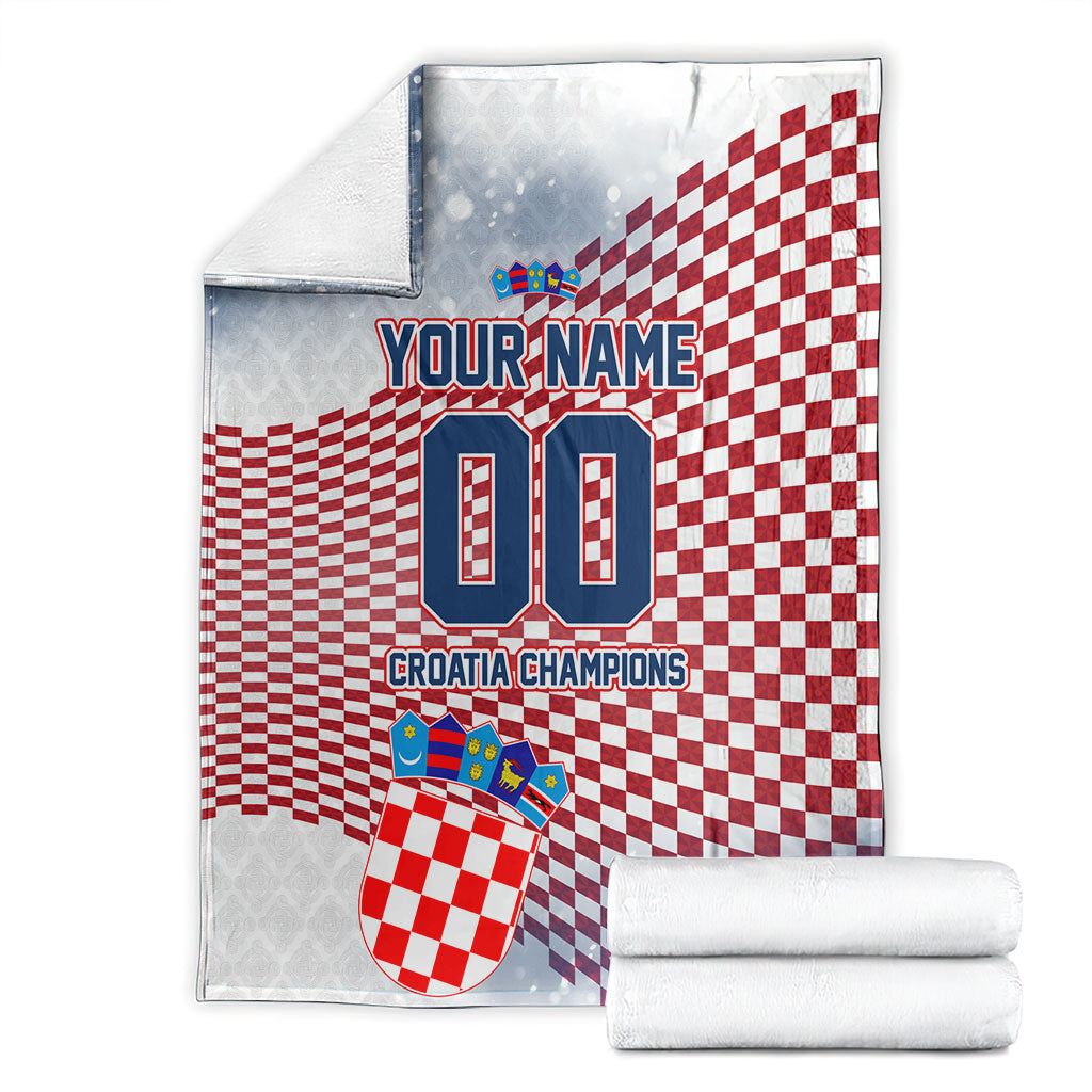 Personalized Croatia Football Eagle Mascot Blanket Checkerboard Pattern - Accent Splatters