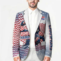 Personalized Croatia Football Eagle Mascot Blazer Checkerboard Pattern - Accent Splatters
