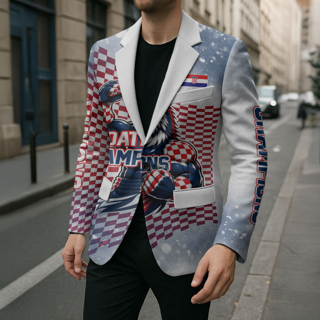 Personalized Croatia Football Eagle Mascot Blazer Checkerboard Pattern - Accent Splatters