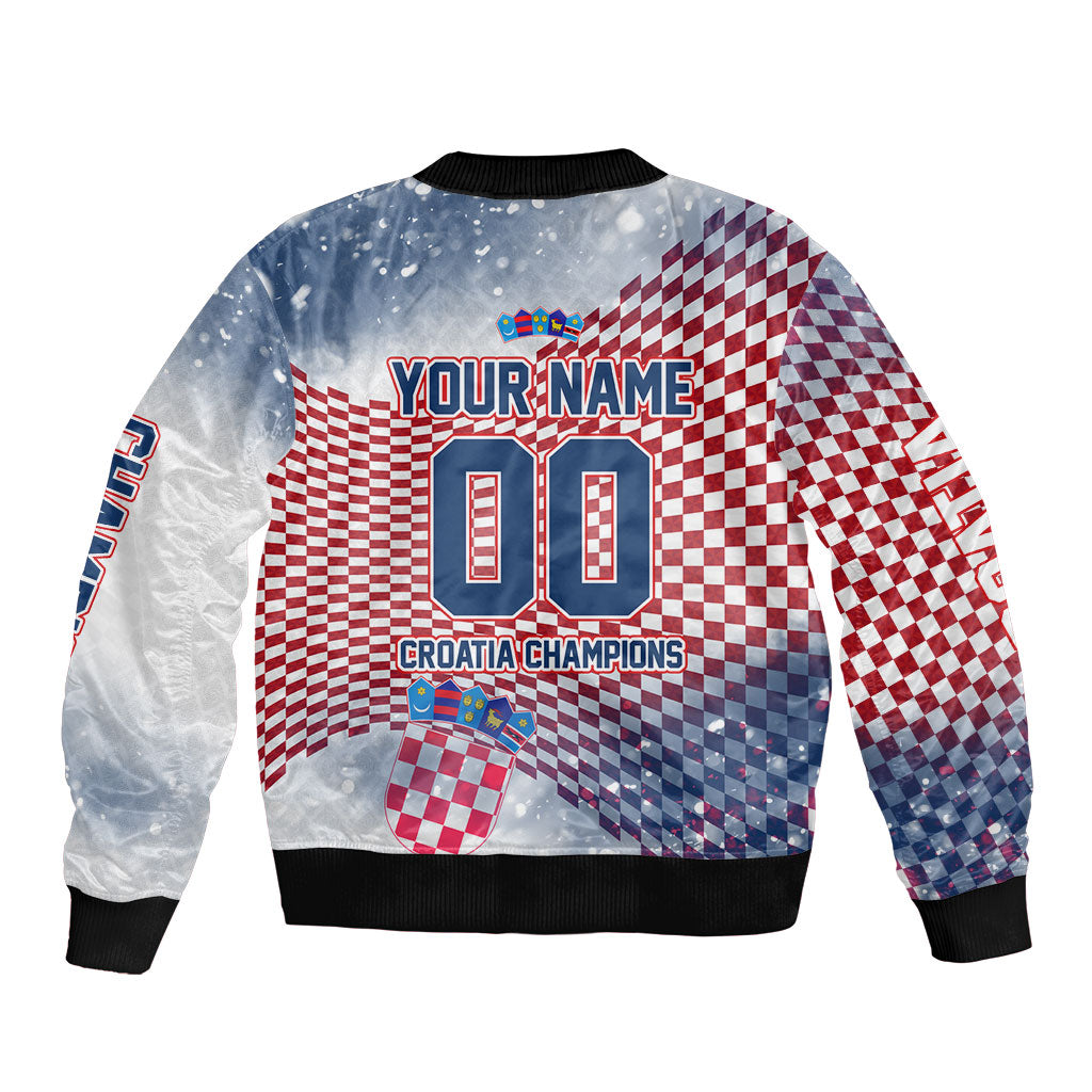 Personalized Croatia Football Eagle Mascot Bomber Jacket Checkerboard Pattern - Accent Splatters