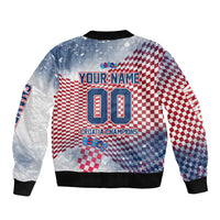 Personalized Croatia Football Eagle Mascot Bomber Jacket Checkerboard Pattern - Accent Splatters
