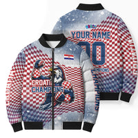 Personalized Croatia Football Eagle Mascot Bomber Puffer Jacket Checkerboard Pattern - Accent Splatters