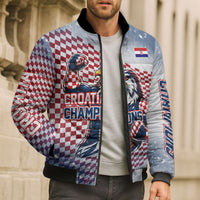 Personalized Croatia Football Eagle Mascot Bomber Puffer Jacket Checkerboard Pattern - Accent Splatters