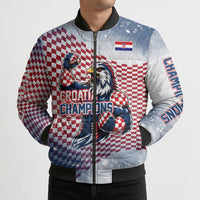 Personalized Croatia Football Eagle Mascot Bomber Puffer Jacket Checkerboard Pattern - Accent Splatters