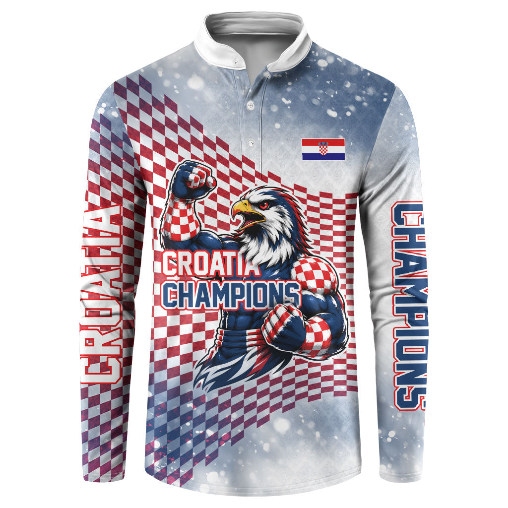 Personalized Croatia Football Eagle Mascot Button Sweatshirt Checkerboard Pattern - Accent Splatters
