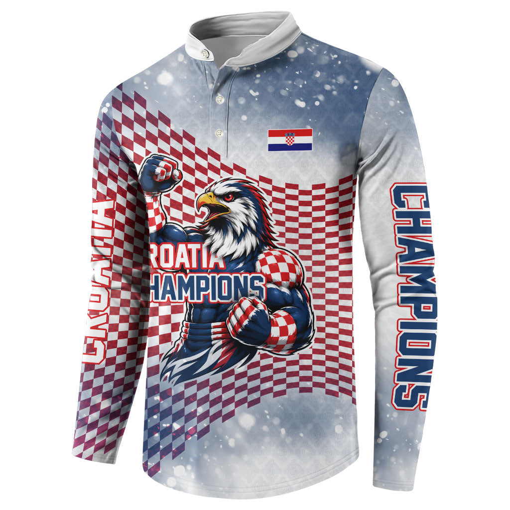Personalized Croatia Football Eagle Mascot Button Sweatshirt Checkerboard Pattern - Accent Splatters