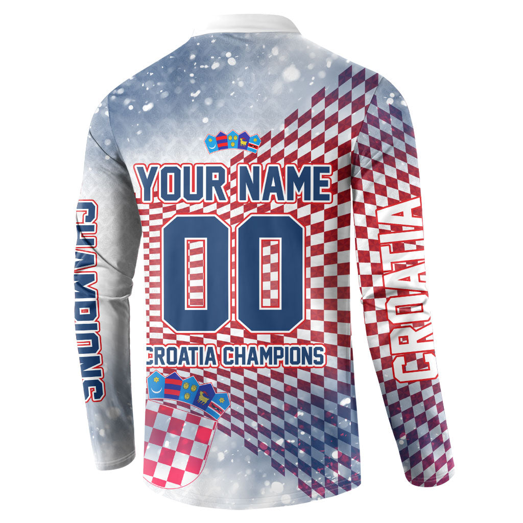Personalized Croatia Football Eagle Mascot Button Sweatshirt Checkerboard Pattern - Accent Splatters