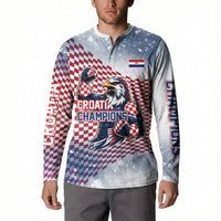 Personalized Croatia Football Eagle Mascot Button Sweatshirt Checkerboard Pattern - Accent Splatters