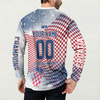 Personalized Croatia Football Eagle Mascot Button Sweatshirt Checkerboard Pattern - Accent Splatters