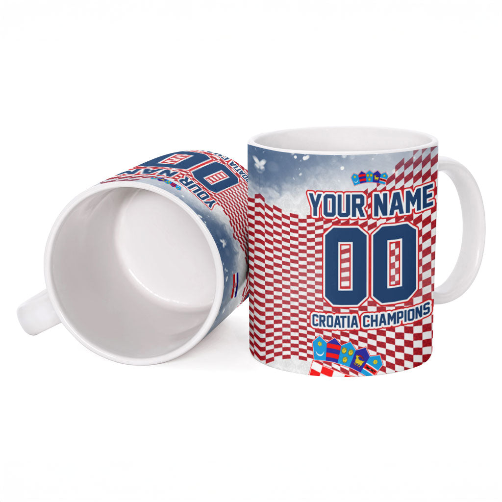 Personalized Croatia Football Eagle Mascot Ceramic Mug Checkerboard Pattern - Accent Splatters