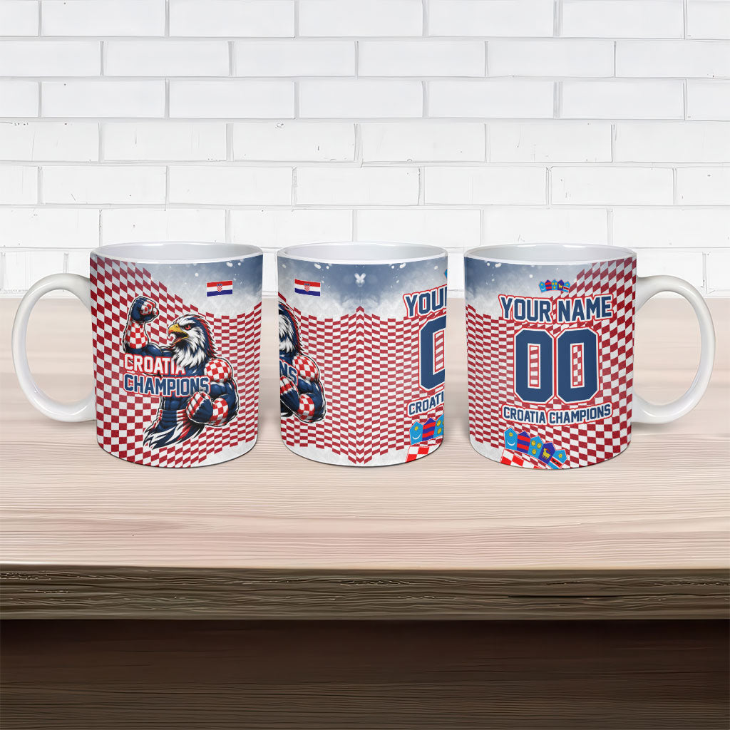 Personalized Croatia Football Eagle Mascot Ceramic Mug Checkerboard Pattern - Accent Splatters