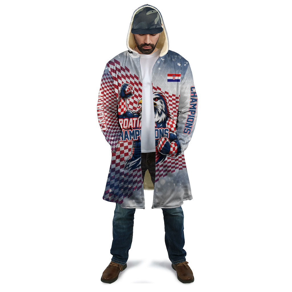 Personalized Croatia Football Eagle Mascot Cloak Checkerboard Pattern - Accent Splatters
