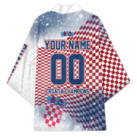 Personalized Croatia Football Eagle Mascot Kimono Checkerboard Pattern - Accent Splatters