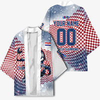 Personalized Croatia Football Eagle Mascot Kimono Checkerboard Pattern - Accent Splatters