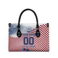 Personalized Croatia Football Eagle Mascot Leather Bag Checkerboard Pattern - Accent Splatters