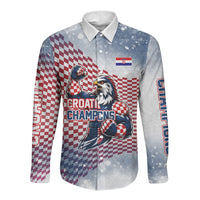 Personalized Croatia Football Eagle Mascot Long Sleeve Button Shirt Checkerboard Pattern - Accent Splatters