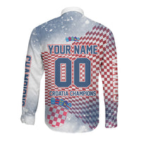 Personalized Croatia Football Eagle Mascot Long Sleeve Button Shirt Checkerboard Pattern - Accent Splatters