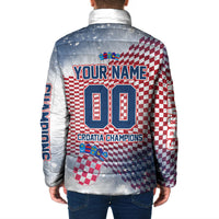 Personalized Croatia Football Eagle Mascot Padded Jacket Checkerboard Pattern - Accent Splatters