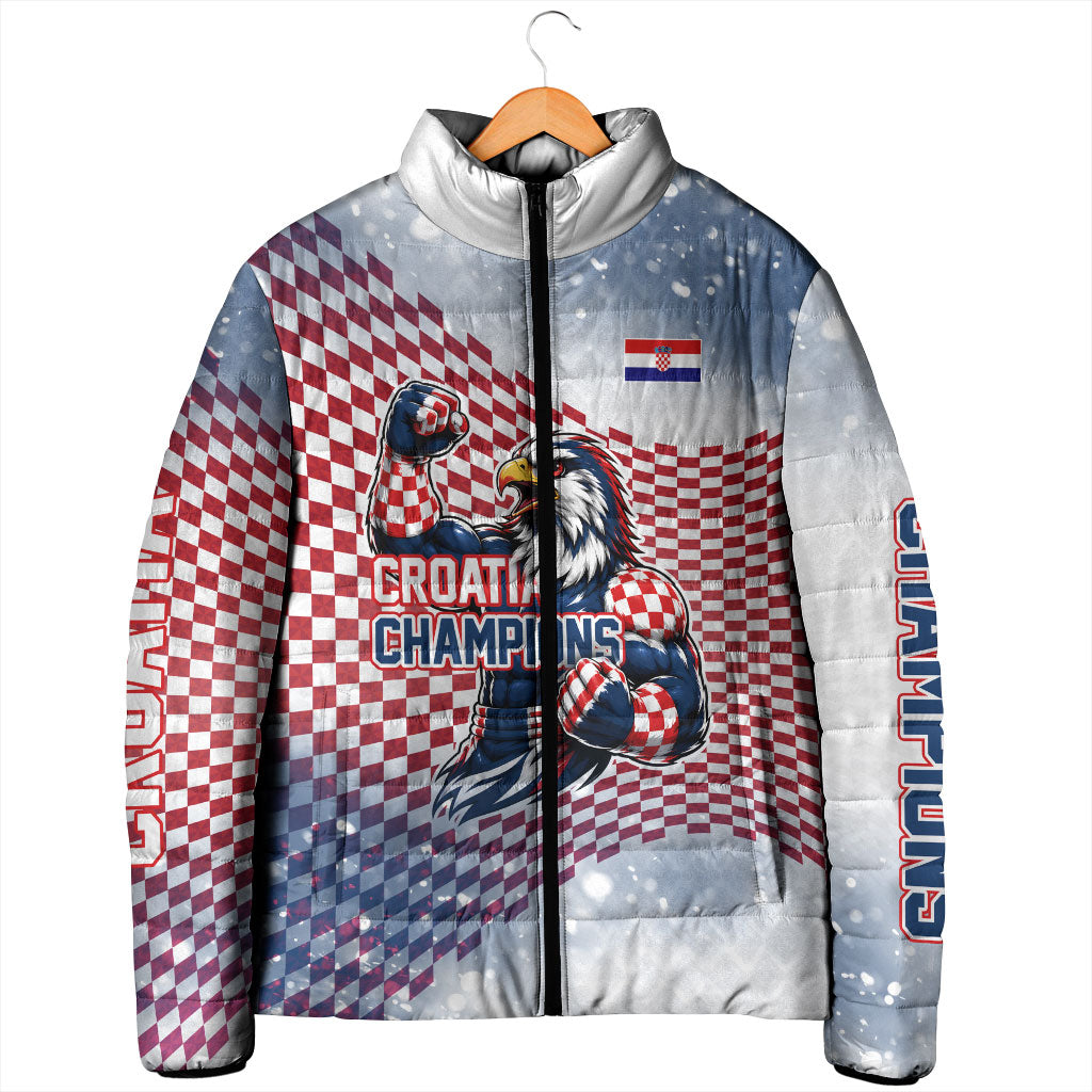 Personalized Croatia Football Eagle Mascot Padded Jacket Checkerboard Pattern - Accent Splatters