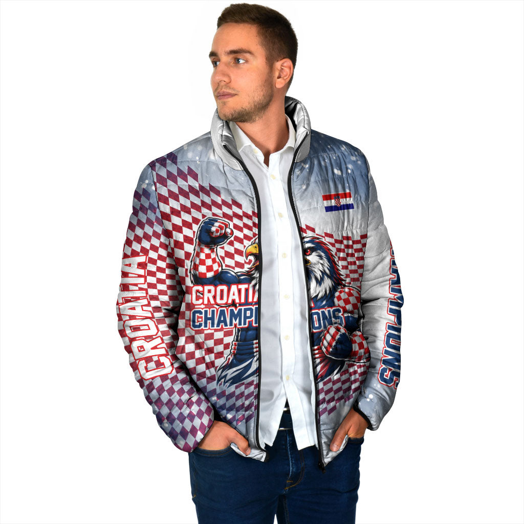 Personalized Croatia Football Eagle Mascot Padded Jacket Checkerboard Pattern - Accent Splatters