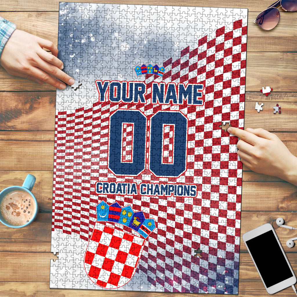 Personalized Croatia Football Eagle Mascot Puzzle Checkerboard Pattern - Accent Splatters