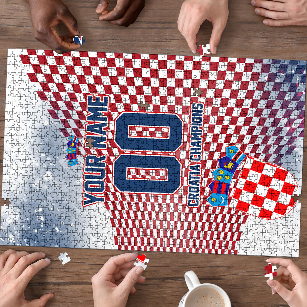 Personalized Croatia Football Eagle Mascot Puzzle Checkerboard Pattern - Accent Splatters