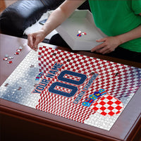 Personalized Croatia Football Eagle Mascot Puzzle Checkerboard Pattern - Accent Splatters