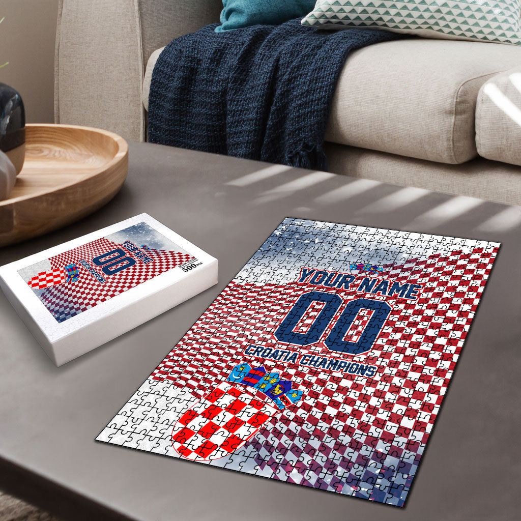 Personalized Croatia Football Eagle Mascot Puzzle Checkerboard Pattern - Accent Splatters