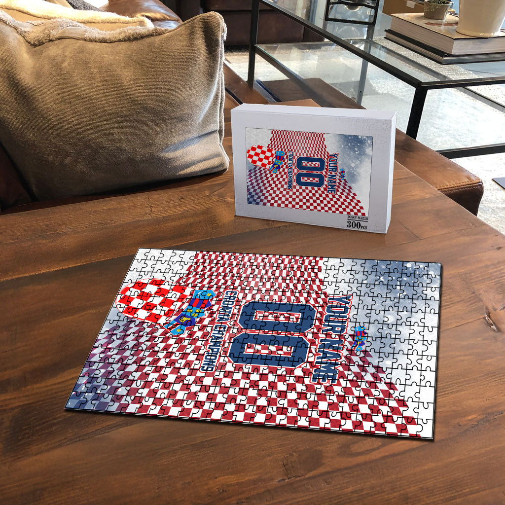 Personalized Croatia Football Eagle Mascot Puzzle Checkerboard Pattern - Accent Splatters