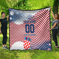 Personalized Croatia Football Eagle Mascot Quilt Checkerboard Pattern - Accent Splatters