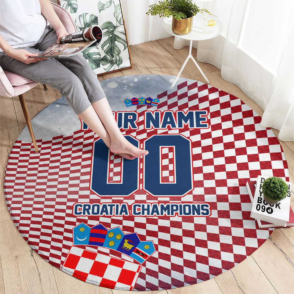Personalized Croatia Football Eagle Mascot Round Carpet Checkerboard Pattern - Accent Splatters