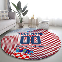 Personalized Croatia Football Eagle Mascot Round Carpet Checkerboard Pattern - Accent Splatters